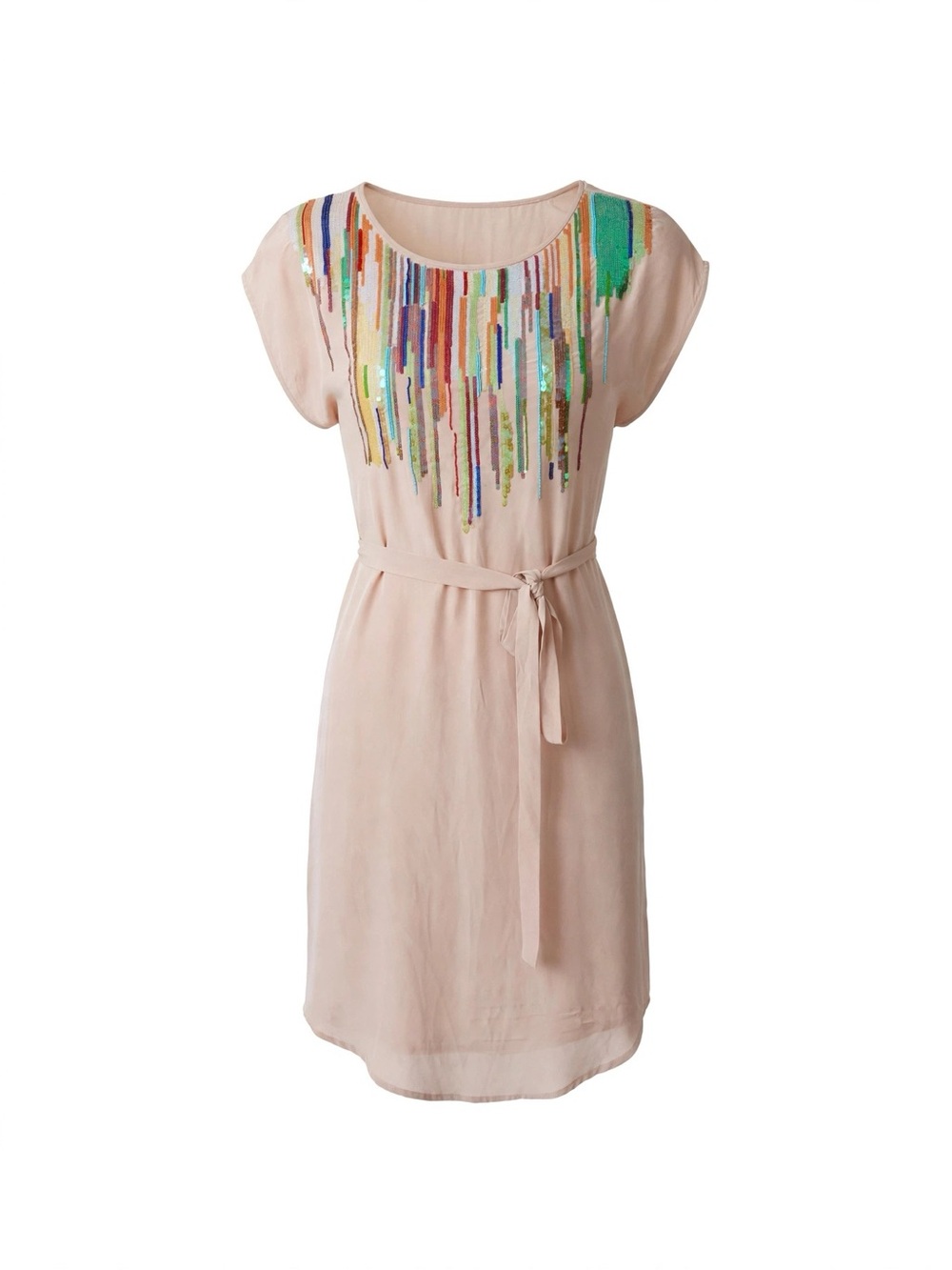 Trina Turk size 8 Blush Pink Sequin Cascade Belted Dress
